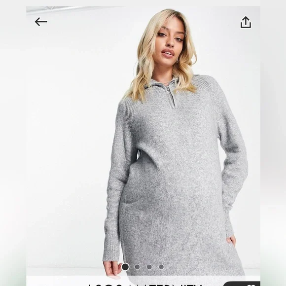 Asos design maternity knit mini dress with zip collar in heather gray - Picture 3 of 8